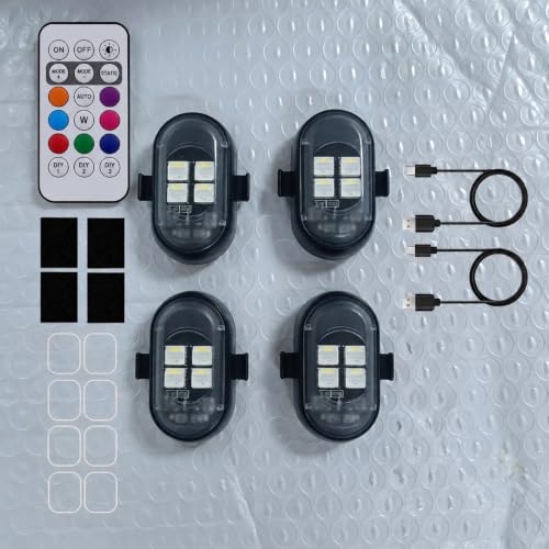 Upgraded 4PCS Mini Car Wireless LED Strobe Lights with Remote Control Wireless LED Lights for Car Motorcycle Bicycle Bike USB Rechargeable 8-Color Car Ambient Lighting Car Led Lights Interior