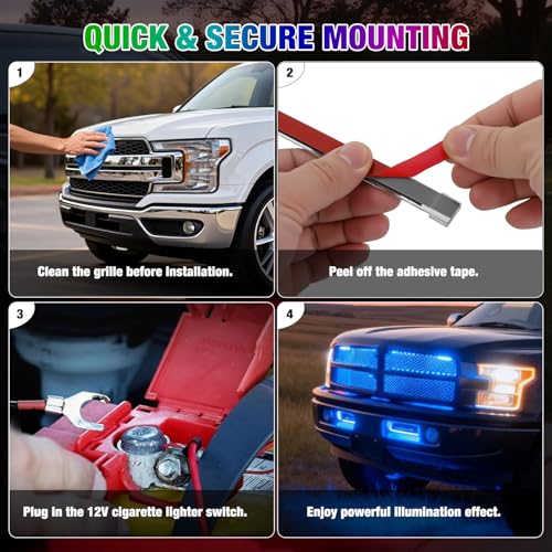 Nilight 4PCS 12" RGB LED Grille Light Strips with Wireless Remote Control - color: 4Pcs 12Inch Grille Light w/Remote