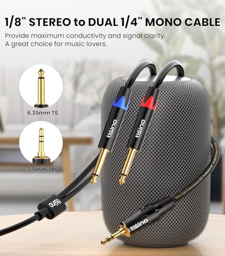 Tisino 1/8" to 1/4" Stereo Cable, Dual 1/4" to 3.5mm Audio Cable, 6.6FT/2m - size: 6.6 feet