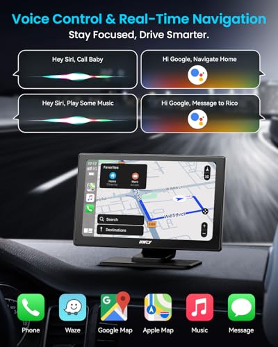 IK5 9" Wireless Apple CarPlay & Android Auto Screen, Portable Car Stereo with 4K Dash Cam & 1080p Backup Camera, Add CarPlay to Any Vehicle, Touchscreen, Mirror Link