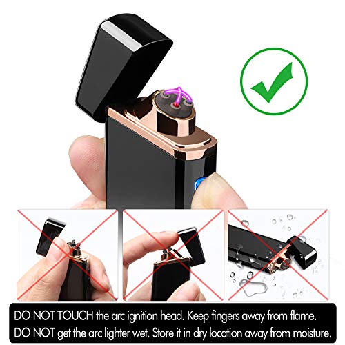 Electric Arc Lighter USB Rechargeable Windproof Flameless Plasma with Battery Indicator for Fire, Cigarette, Candle - Outdoors Indoors | Bright-Black (Upgraded).