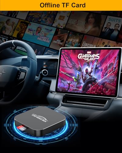 AI Box Magic Video Box, 4-in-1 Wireless CarPlay & Android Auto Adapter with Netflix YouTube TF Card Slot Convert Wired to Wireless, Dual WiFi, USB-A/USB-C Plug & Play Dongle for OEM Wired CarPlay Cars