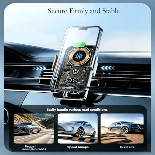 Phone Holder for Car with 15W Wireless Charger, Car Charge for All Phone - color: Orange