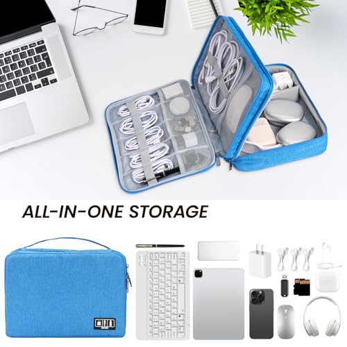 Electronic Organizer Travel Case, Double Layer Cable Organizer Bag - color: sky blue