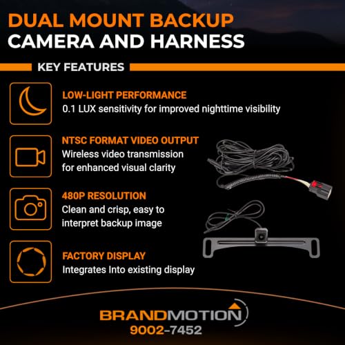Brandmotion 9002-7452 Factory Tailgate Harness with Dual Mount Camera fits 2017-2021 F250 F350 Super Duty with Factory Rear Vision | Waterproof Case with Anti-Fog Lens | 150° Wide Reverse View - style: Ford 17-Current