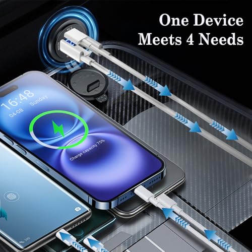 Qidoe 66W 12V USB Outlet, 4 Port Dual PD & Dual Quick Charge 3.0 Car Charger with Voltmeter for Car Boat Marine RV