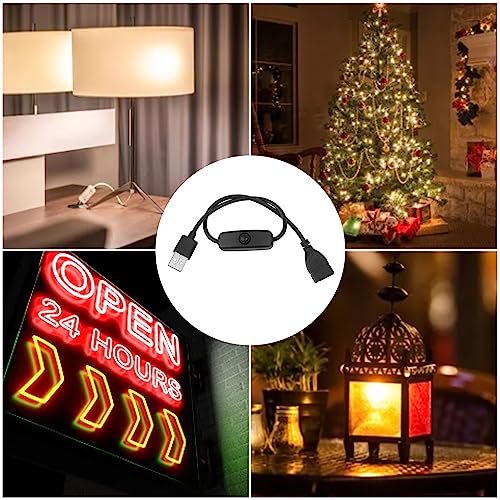 BORDSTRACT 5 Pcs Male to Female USB Extension Cable, 2 Pin 30cm/11.8in High Speed USB Extension Cable with ON Off Switch Button for Mouse Keyboard Driving Recorder LED Lights Black