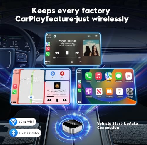 2 in 1 Wireless CarPlay and Android Auto Adapter,Convert Wired to Wireless Apple CarPlay Adapter,Easy Setup Plug and Play,Fast, Reliable & Super Easy to Use,Compact&Sleek Design Supports 1000+ Car