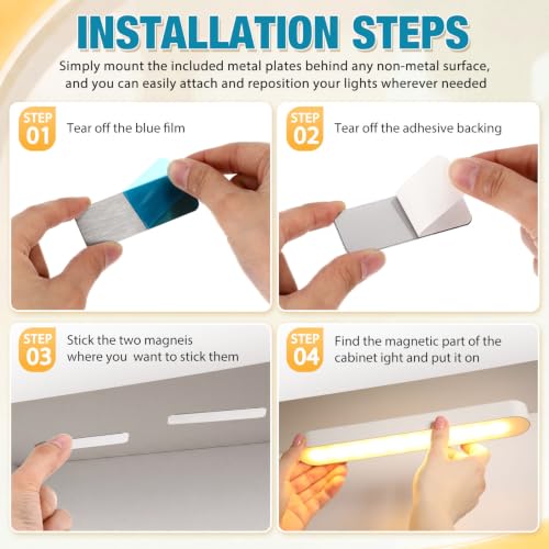 Hicarer 16 Pack Magnetic Strips for Under Cabinet Lights, 3.15 x 1.18 Inch Replacement Adhesive Magnetic Stickys Strips for Rechargeable Motion Sensor & Wireless Cabinet Lighting