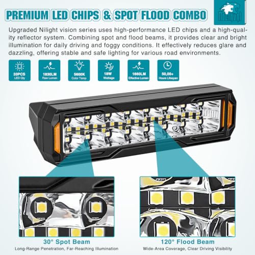 Nilight 6 Inch LED Light Bar 2PCS 50W Spot Flood Combo Lamps - color: 50W Led Pod 2Pcs White + Wire