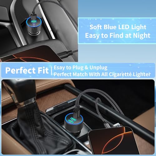 4-Port 90W USB C Car Charger, Rombica Dual USB-C&USB-A Car Phone Charger - color: Dim Black