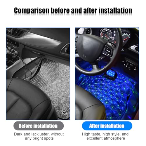 Car Interior LED Lights, 4 in 1 RGB Smart APP & Remote Control Vehicle Under Dash Neon Ambient Lighting with USB Port, Music Sync Auto Footwell Lamp, Universal for Truck SUV Sedan