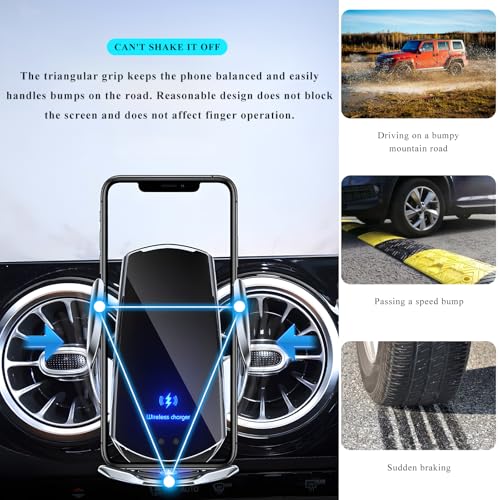 Sun Walker Wireless Car Charger Mount, Electric Induction 15W Fast Charging Bracket Air Vent Phone Holder, Auto-Clamping Wireless Charger Vent Mount Compatible with Most Smartphones (Black) - color: Black