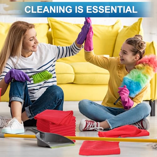 Tenare 100 Pack 12'' x 12'' Microfiber Cleaning Cloths Reusable Cleaning Rags Bulk Microfiber Towels Softer Highly Absorbent Washcloths for House Kitchen Car Window(Red) - color: Red