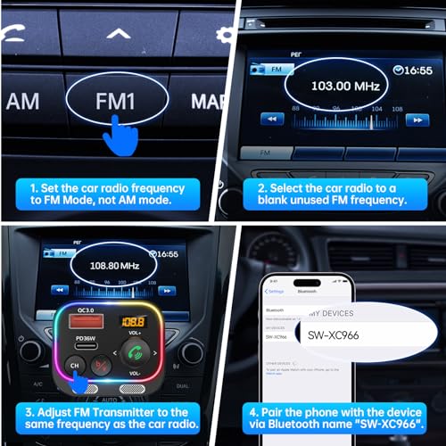 Syncwire Bluetooth 5.4 FM Transmitter Car Adapter 54W with Light Switch - color: Black