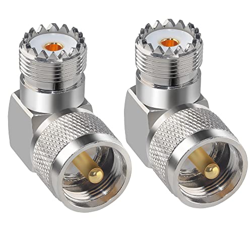 2PCS UHF PL259 Right Angle 90 Degree Coax Adapter, SO239 Male PL259 to Female Right Elbow Coaxial Connector Adapter, UHF Male to SO239 Female L Shape Coax Connector for CB Radio, Antenna, etc