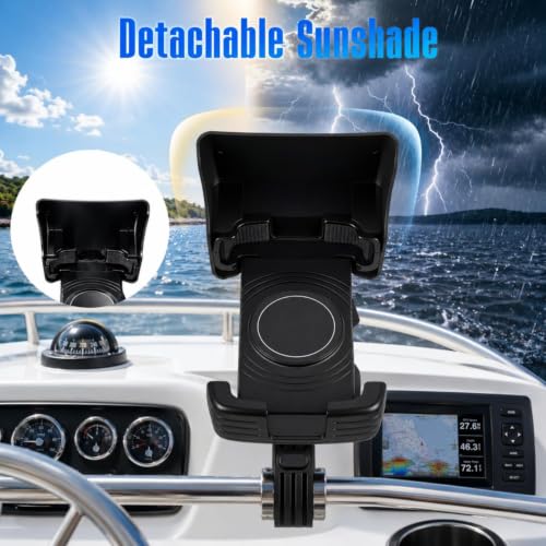 Tellegloww 1 Pack Boat Phone Holder, Crab Clamp, with Sunshade, Black - color: Black, size: Crab Clamp, with Sunshade