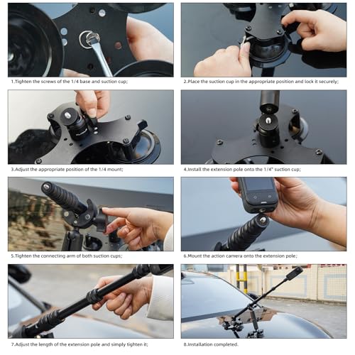 BRDRC Suction Cup Car Mount for Insta 360 X5 X6 X4 Air, Window Windshield Mount Kit with 1.5M Extension Pole Selfie Stick for Insta360 X5 X4 X6 X3 X2 X ONE Go 3S Ultra Ace Pro 2, for GoPro Accessories