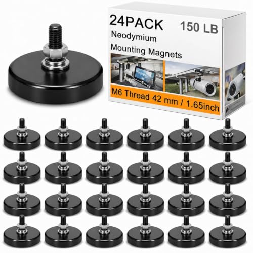 Morningro 24 Pack Mounting Magnet 150lb Magnetic Base M6 Threaded Stud Nut - size: 150lb,1.65inch,M6