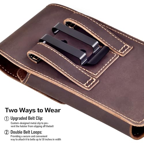 ykooe Leather Phone Holster for iPhone 17 16 15 14 13 12 Galaxy S25 S24 S23 - color: Dark Brown, size: L