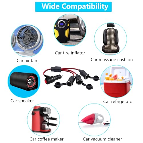 Dual Cigarette Lighter Plug Splitter with Switch,12V/24V 1 to 3 Car Cigarette Lighter Splitter Adapter, 3 Way Cigarette Lighter Male to Female Extension Cable with 15A Fuse (1 to 3) - style: 1 to 3