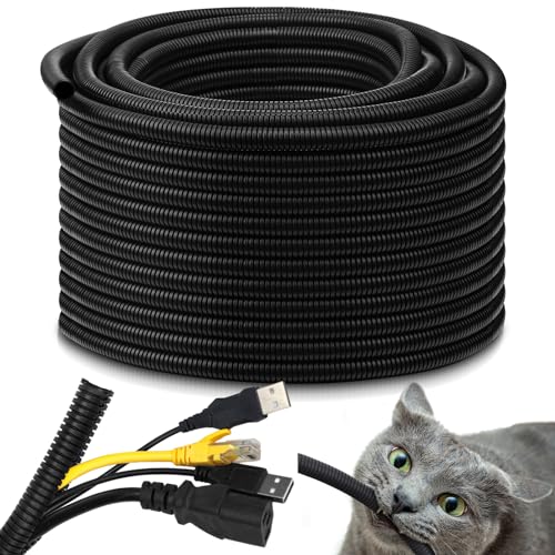Kanayu 3/8''-100 Ft Split Wire Loom Tubing, Black Flame Retardant - color: Black, size: 3/8''-100 Ft