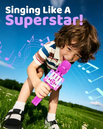 Amazmic Kids Karaoke Microphone Machine Toy Bluetooth Microphone Portable Wireless Karaoke Machine Handheld with LED Lights, Gift for Children Adults Birthday Party, Home KTV(Purple) - color: Purple
