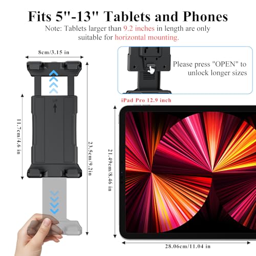 OHLPRO 4" Aluminum Arm Tablet Mount for Truck - Heavy Duty Drill Base Car Tablet Holder Compatible with iPad Samsung Tab 5"-13" Tablets and Phones, for Dashboard/Wall/Business/Desktop, etc. - size: 4" Aluminum Arm