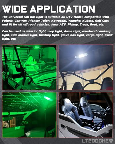 UTV Interior Dome Light White/Green with Switch, Roll Bar Mount LED Light - color: White/Green