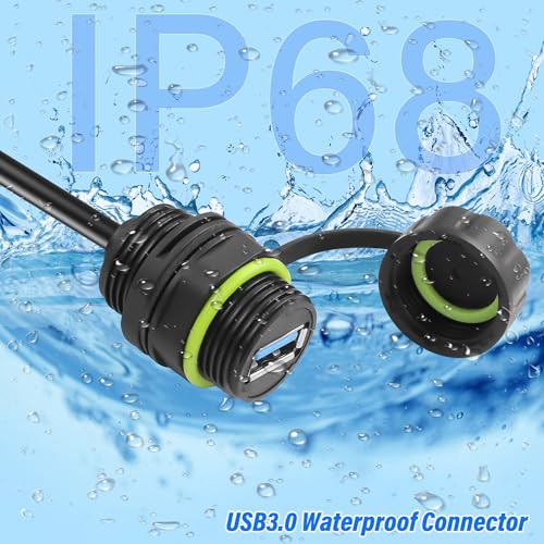 USB 3.0 Male to Female Mount Flush Extension Cable IP68 Outdoor Waterproof USB Threaded Socket Cable Adapter 5.0Gbps USB A Waterproof Socket for Data + Power,Industrial Standard 3.28ft
