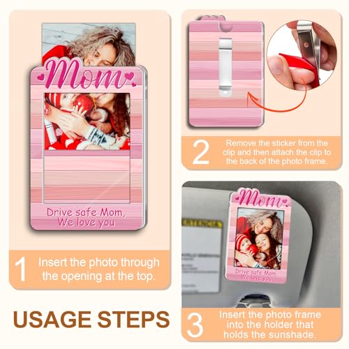 Pink Car Visor Picture Frame for Mom, Drive Safe Photo Clip - color: pink