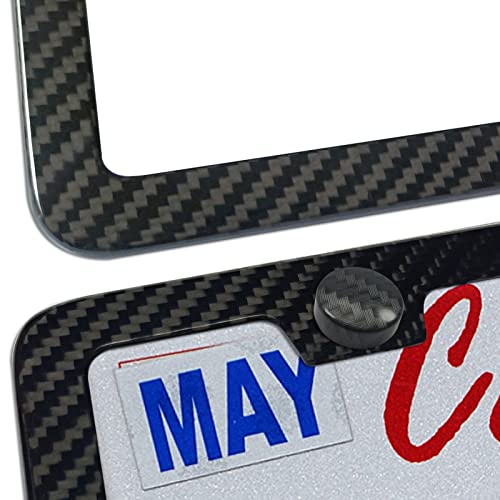 BGGTMO Real Carbon Fiber License Plate Frame, Stainless Steel Base, 1 Pack - color: Real Carbon Frame-2 Holes