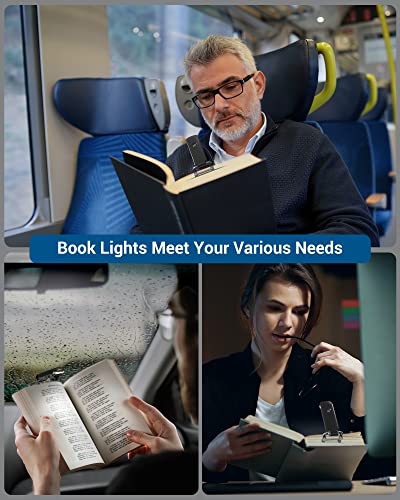 DEWENWILS Book Reading Light with Cilp, LED Clip on Book Light for Reading in Bed, USB Rechargeable Eye Care Book Lamp for Kids, Bookworms,2 Brightness Levels (Black) - color: Black