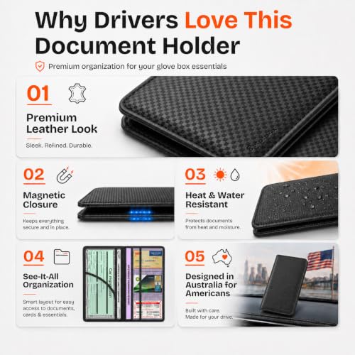 Car Registration and Insurance Holder, Carbon Black Premium PU Leather - color: Carbon Black