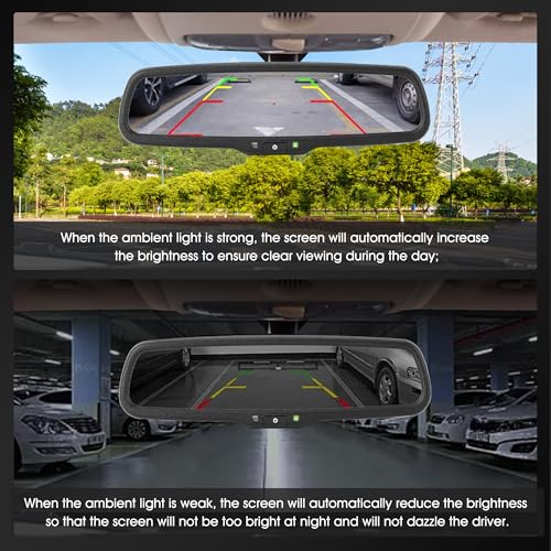 4.3inch Rear View Mirror Monitor, Auto-Dimming Rearview Monitor,480 * 272, 500 cd / m2 HD Reverse Camera System for Trucks & Van,Camera Monitor Parking Aid with Bracket
