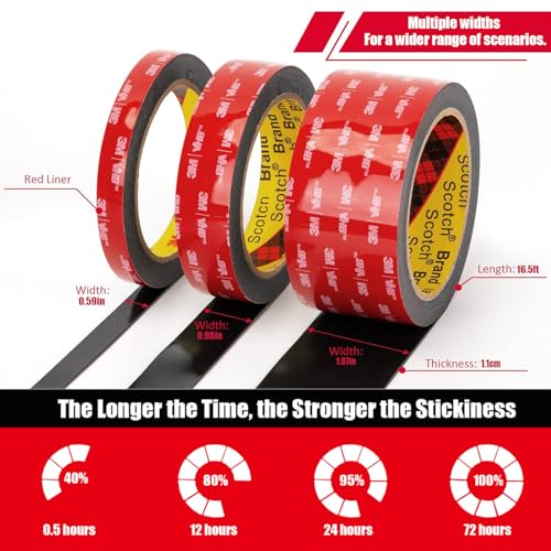 Double Sided Tape Heavy Duty, Waterproof Mounting Foam Tape, 16.5ft Length, 3.54in Width, High Temperature Resistant Adhesive Tape for Car, LED Strip Light, Office Decor, Uses VHB 5952 Raw Material - size: 3.54in x 16.5ft