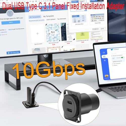 QIANRENON Dual USB C 3.1 Panel Mount Adapter - 10Gbps Female to Female Data Charging Connector, Feedthrough Bulkhead Mount Socket for D Type/XLR Panel