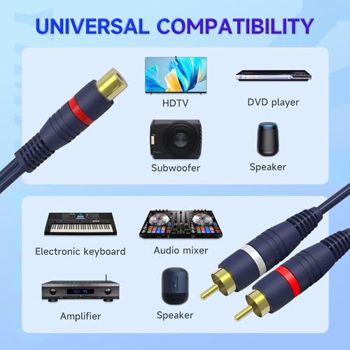 RCA Splitter 1 Female to 2 Male, 2 Pack RCA Y Splitter Audio Video Cable Cinch Y Adapter Extension Cable for Subwoofer, Speaker, Amplifiers, Home Theater(15cm R-CA Y Cable) - size: 1 Female to 2 Male