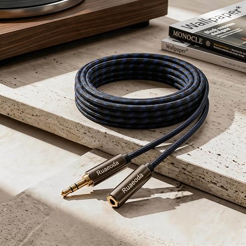 100 ft Double Shielded Long Headphone Extension Cable - 3.5mm Male to Female - color: Blue, size: 1Pack 100Ft