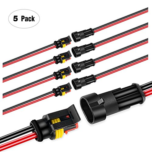 Nilight GA0007 2Pin Way 16AWG Waterproof Wire 1.5mm Series Terminal Connector-5 Pack - size: 2Pin Wire Harness 5Sets