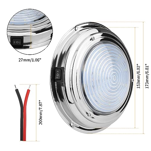 RVZONE 12V Marine Boat Dome Light,7" Stainless Steel LED Cabin Light - size: 7 Inch Stainless Steel Base/White & Red Light