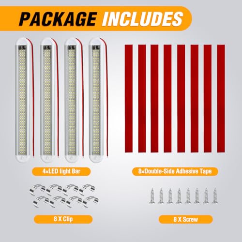 Nilight LED Interior Light Bar 4PCS 12 Inch Strip Lights - color: White Interior Lights-12" 4PCS