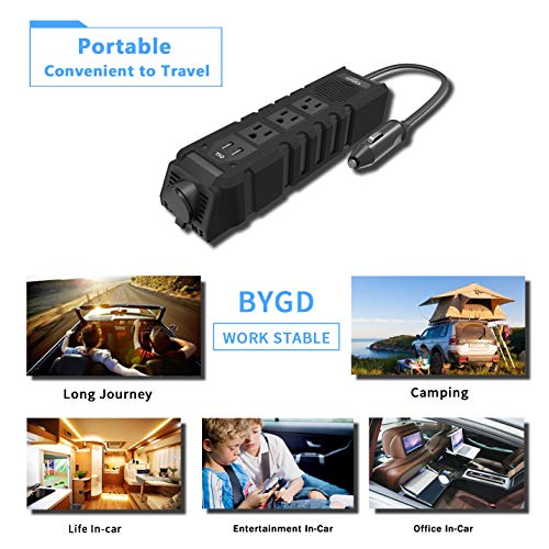 BYGD 150W Car Power Inverter for Vehicles, DC 12V to 110V AC Car Converter - color: 8963BLACK