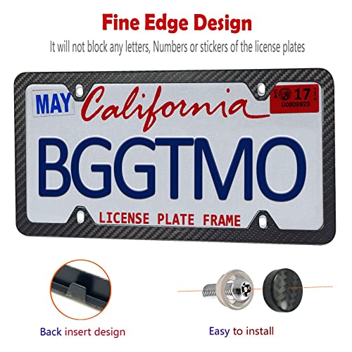 BGGTMO Real Carbon Fiber License Plate Frame, Stainless Steel Base, 1 Pack - color: Real Carbon Frame-4 Holes