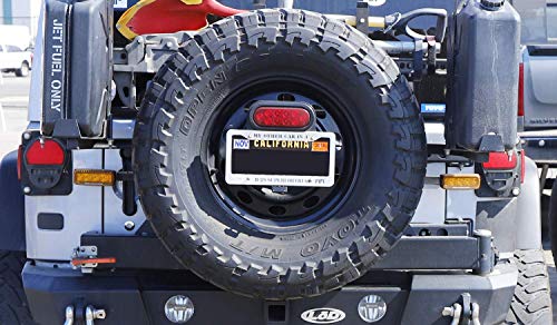 iJDMTOY Rear Spare Tire Mount License Plate Relocator Bracket w/ 12-SMD LED License Plate Light Compatible With Jeep 2007-2017 Wrangler JK