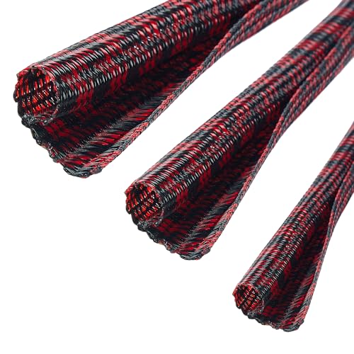 Cable Sleeve Self-Wrapping Wire Loom, Black Red,3/4 Inch x 25FT - color: Black red, size: 3/4"-25ft