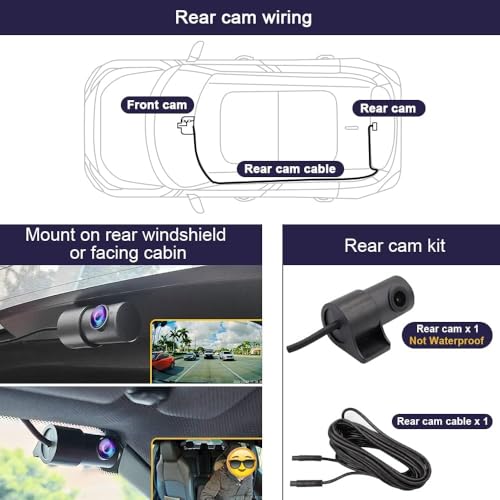 Fitcamx Front 2K+Rear 1080P Dash Cam Adapts for Toyota Highlander 2020-2026 & Highlander Hybrid (Gen4/UX70), OEM Style, Dual HD Video, WiFi & APP, Loop Recording, G-Sensor, Easy to Set, 64GB Card - style: Front 2K+Rear 1080P