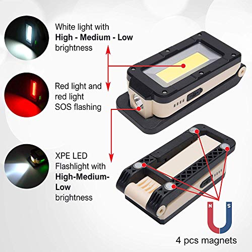 Magnetic LED Portable Working Light Rechargeable LED Work Flashlight Super Brightness 180 Rotatable Folding Snap Working Light for Car Repairing Emergency Camping Mountain Climbing