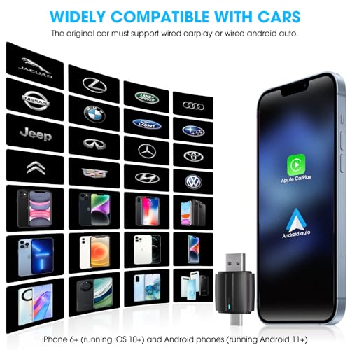 Wireless CarPlay Android Auto Adapter: 2 in 1 Car Dongle with USB Type-C Plug-Play for Factory Wired CarPlay Android Auto to Wireless