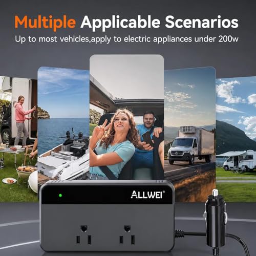 ALLWEI 200W Car Power Inverter 12V DC to 110V AC with USB C